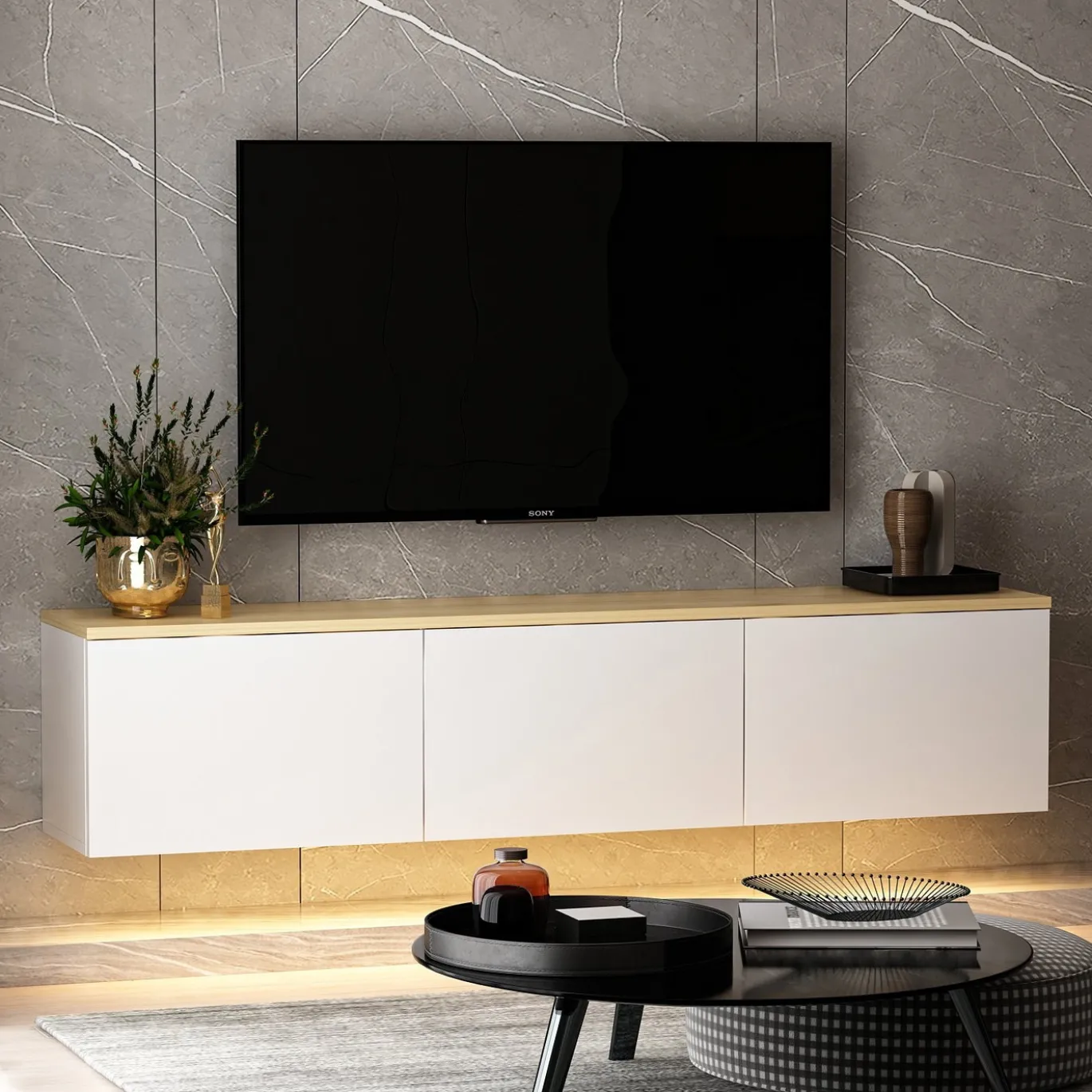Zwevend Tv-meubel Neon Wit 160cm