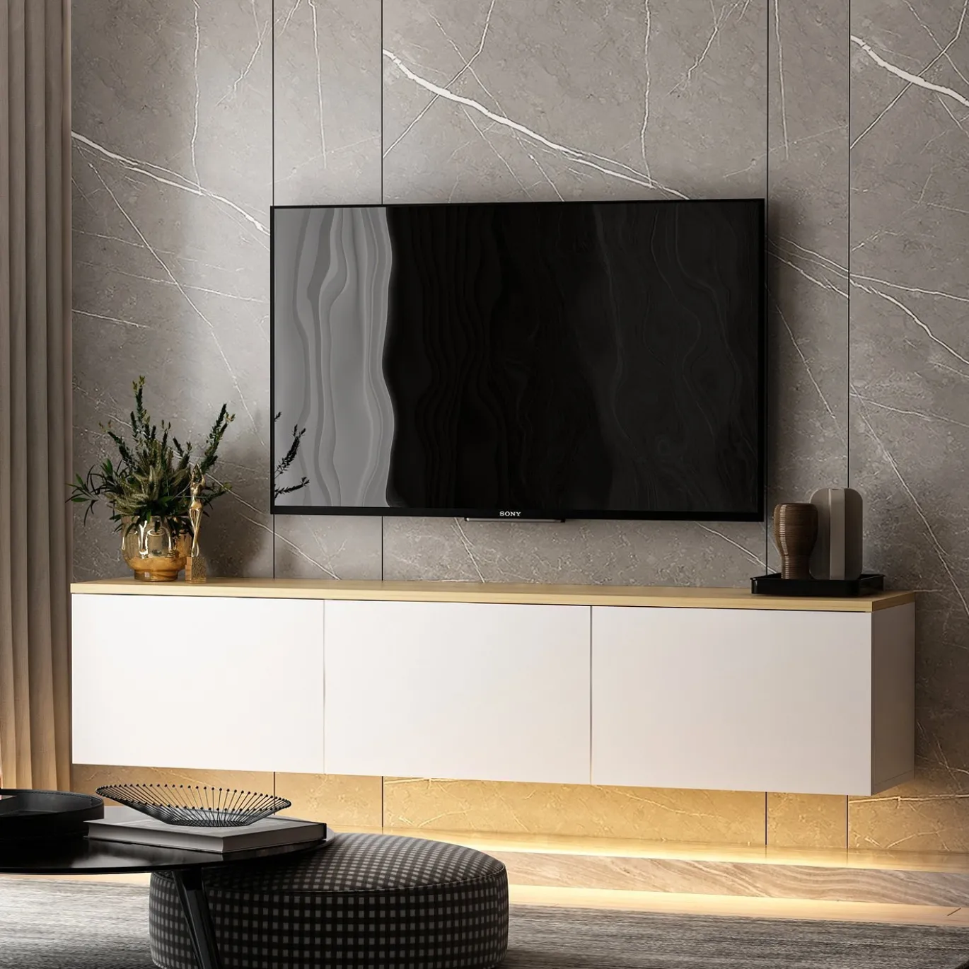Zwevend Tv-meubel Neon Wit 160cm