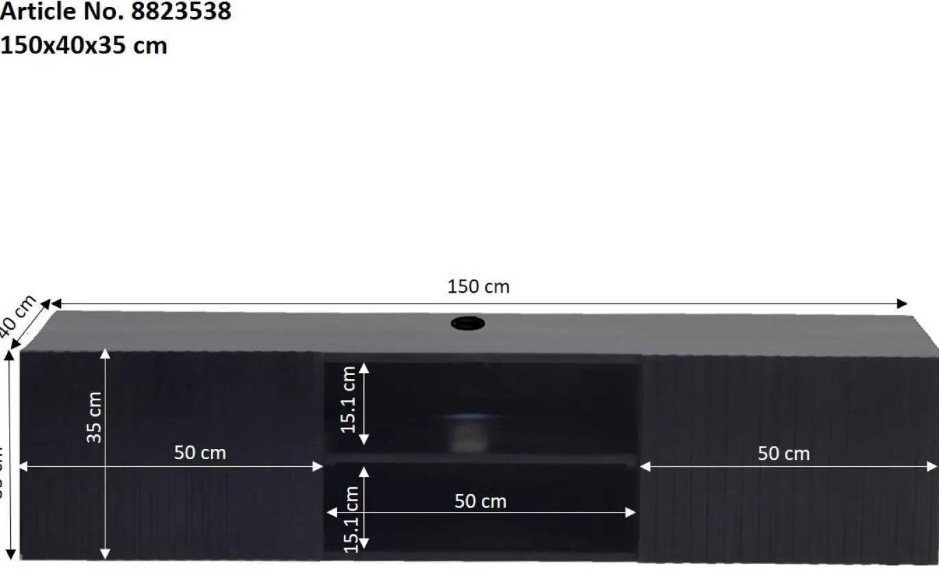 Zwevend Tv-meubel Roman Zwart 150cm - Giga Meubel