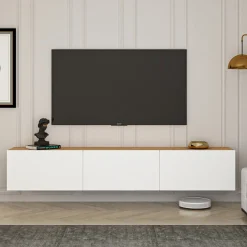Zwevend Tv-meubel West Wit/Naturel 150cm