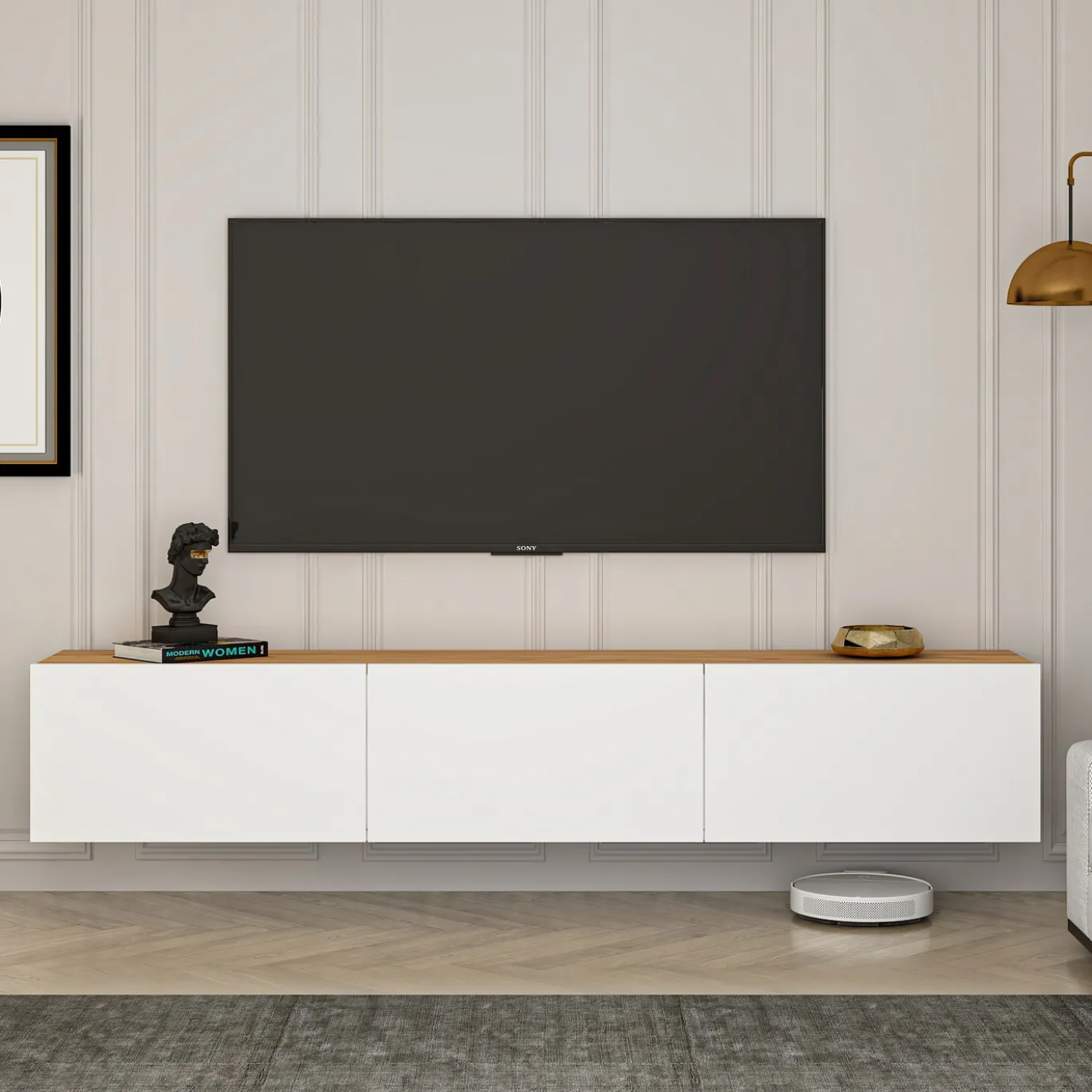 Zwevend Tv-meubel West Wit/Naturel 150cm
