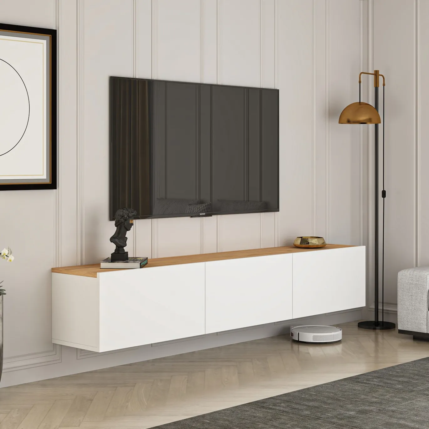 Zwevend Tv-meubel West Wit/Naturel 150cm