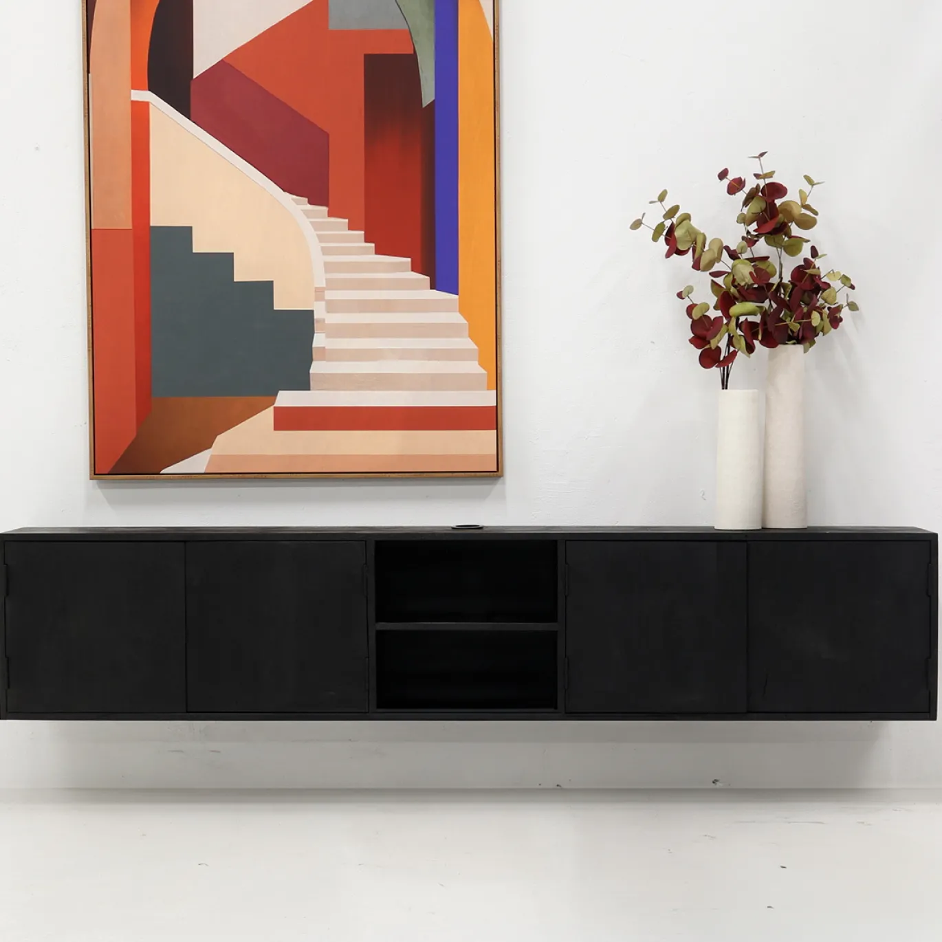 Zwevend Tv-meubel Zen Zwart 200cm 4-deurs - Giga Meubel