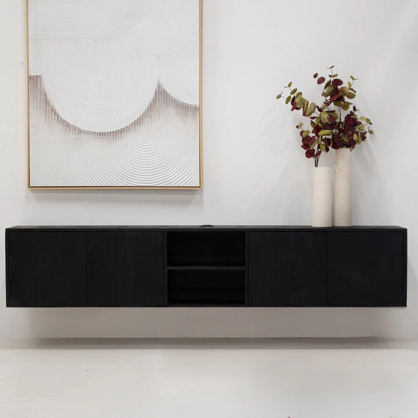 Zwevend Tv-meubel Zen Zwart 200cm 4-deurs - Giga Meubel